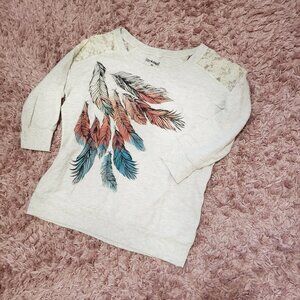Feather and Lace Boho Top Size M